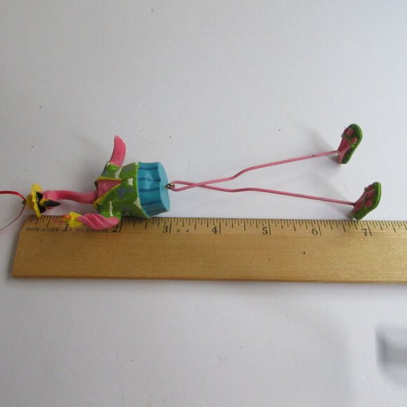 Pink Flamingo with Cocktail Christmas Ornament Dangle Legs 7" Beach Tropical - Picture 9 of 13